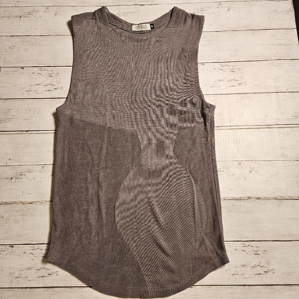 SKIN SERIES Algae Tank Top Gray Sculpted‎ Contour Knit Minimalist Rounded Hem M